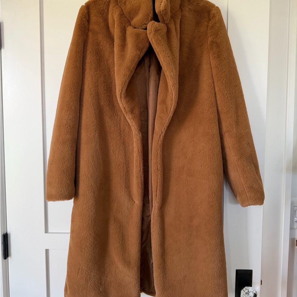 Forever 21 Cozy Brown Teddy Fur Jacket Tan Brown Cognac Medium